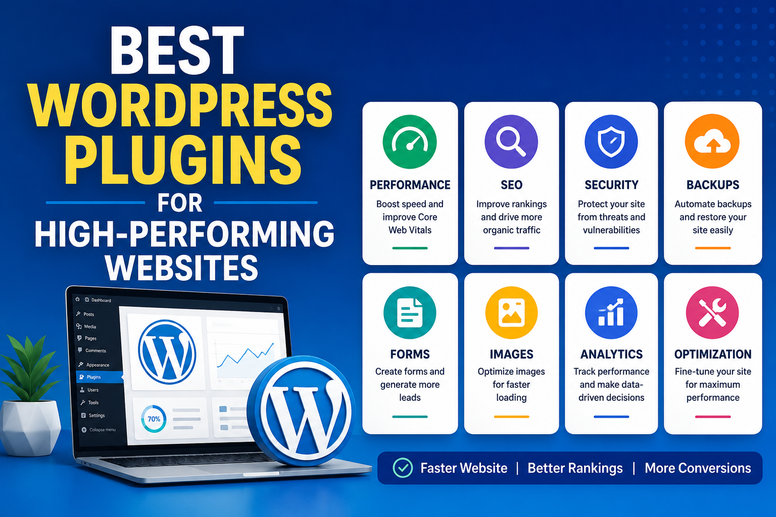 Best WordPress plugins for improving website speed, SEO, security, backups, and performance optimization